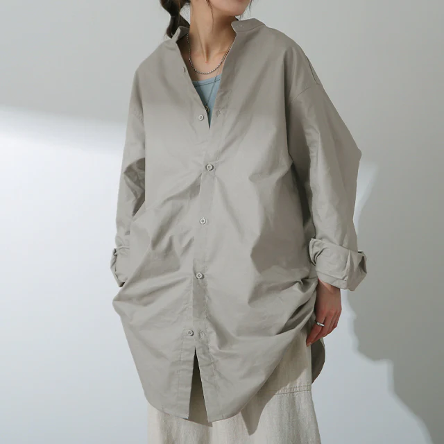 ガシっと太番手「シャツ」 バンドカラー ナチュラル ノーカラー ロング ロングシャツ ブラウス チュニック オーバーサイズ 綿 コットン 100% 長袖 体型カバー 大きいサイズ きれいめ お尻が隠れる レディース 厚手 白 無地 春 夏 HUG.U メール便 - Image 42