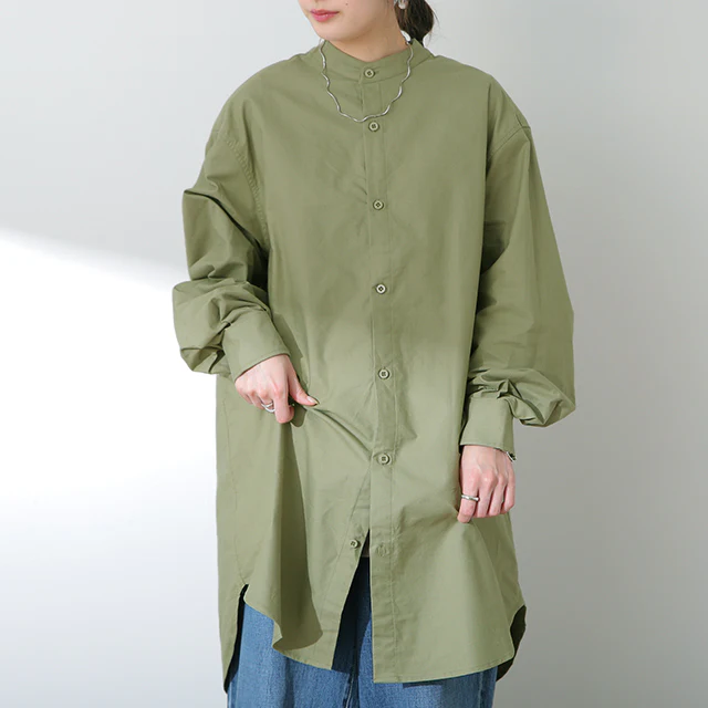 ガシっと太番手「シャツ」 バンドカラー ナチュラル ノーカラー ロング ロングシャツ ブラウス チュニック オーバーサイズ 綿 コットン 100% 長袖 体型カバー 大きいサイズ きれいめ お尻が隠れる レディース 厚手 白 無地 春 夏 HUG.U メール便 - Image 43