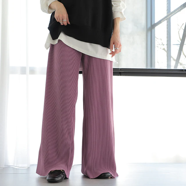 【夏セール】 切れる リブパンツ セルフカット プリーツ ■一部7月中旬入荷 ワイドパンツ レディース ボトムス パンツ リブ カットオフ フリーカット 裾 高身長 カット ゴム イージーパンツ プリーツパンツ ロング 大きいサイズ 楽 体型カバー きれいめ フレアパンツ 春 夏 HUG.U - Image 31