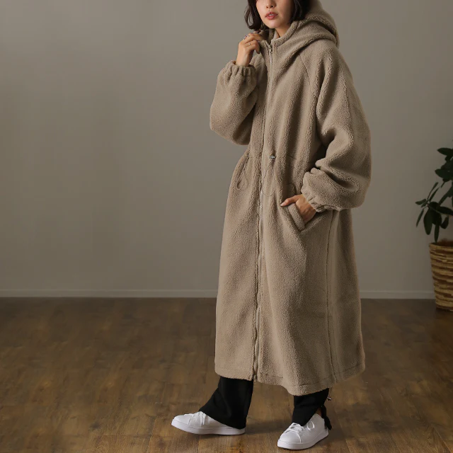 出会えた。大人のボアコート ボア もこもこ 包まれ ボアコート ロングコート ロング アウター フード フリース ファー エコファー レディース ロングアウター ビッグシルエット フードコート オーバー 暖か 体型カバー 大きいサイズ 春 夏 HUG.U - Image 27