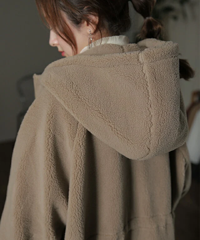 出会えた。大人のボアコート ボア もこもこ 包まれ ボアコート ロングコート ロング アウター フード フリース ファー エコファー レディース ロングアウター ビッグシルエット フードコート オーバー 暖か 体型カバー 大きいサイズ 春 夏 HUG.U - Image 8