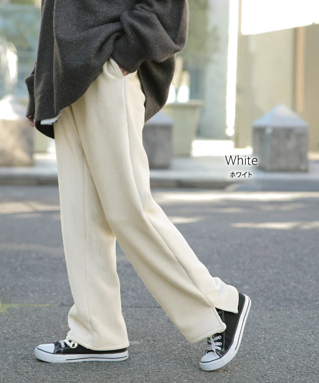 【江口のりこさん着用】 脱力しませんか?ウルトラ 裏起毛 パンツ リブ リブパンツ ボトムス レディース ワイドパンツ ワイド ロング ボア ゴム コーデュロイ スリット 裏ボア 暖か 極暖 厚手 ゆったり 大きいサイズ 黒 グレー ブラック 春 夏 HUG.U - Image 21