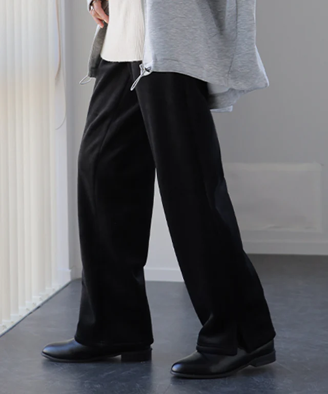 【江口のりこさん着用】 脱力しませんか?ウルトラ 裏起毛 パンツ リブ リブパンツ ボトムス レディース ワイドパンツ ワイド ロング ボア ゴム コーデュロイ スリット 裏ボア 暖か 極暖 厚手 ゆったり 大きいサイズ 黒 グレー ブラック 春 夏 HUG.U - Image 36
