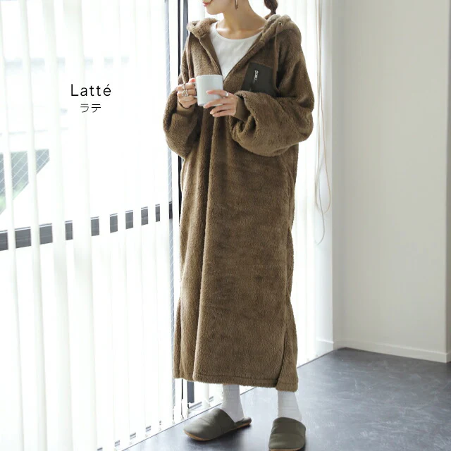 "ふわもこ" 着る毛布 ボアワンピ ボア ワンピース ロング レディース ロングワンピース ロングワンピ マキシワンピース パーカー パーカーワンピ 起毛 長袖 ルームウエア ワンマイルウエア ぽわん袖 体型カバー キャンプ 大きいサイズ 春 夏 HUG.U - Image 13
