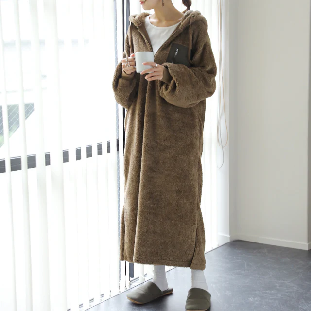 "ふわもこ" 着る毛布 ボアワンピ ボア ワンピース ロング レディース ロングワンピース ロングワンピ マキシワンピース パーカー パーカーワンピ 起毛 長袖 ルームウエア ワンマイルウエア ぽわん袖 体型カバー キャンプ 大きいサイズ 春 夏 HUG.U - Image 26