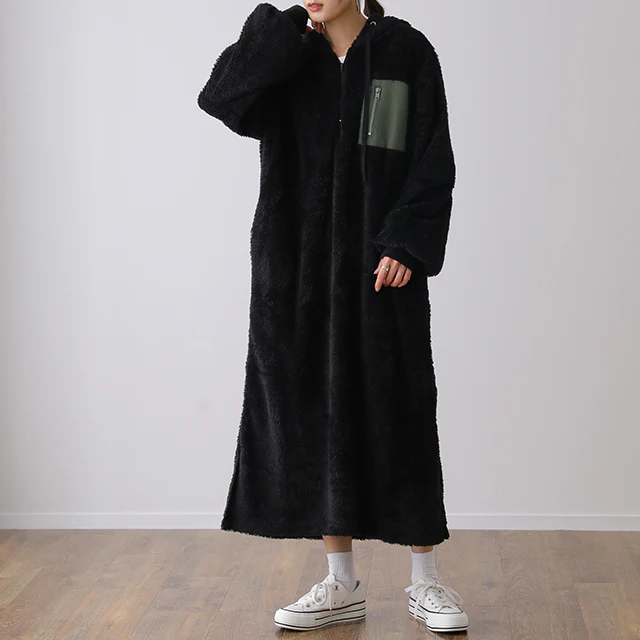 "ふわもこ" 着る毛布 ボアワンピ ボア ワンピース ロング レディース ロングワンピース ロングワンピ マキシワンピース パーカー パーカーワンピ 起毛 長袖 ルームウエア ワンマイルウエア ぽわん袖 体型カバー キャンプ 大きいサイズ 春 夏 HUG.U - Image 28