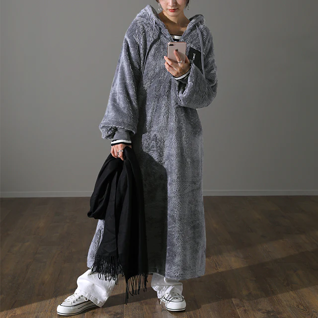 "ふわもこ" 着る毛布 ボアワンピ ボア ワンピース ロング レディース ロングワンピース ロングワンピ マキシワンピース パーカー パーカーワンピ 起毛 長袖 ルームウエア ワンマイルウエア ぽわん袖 体型カバー キャンプ 大きいサイズ 春 夏 HUG.U - Image 29