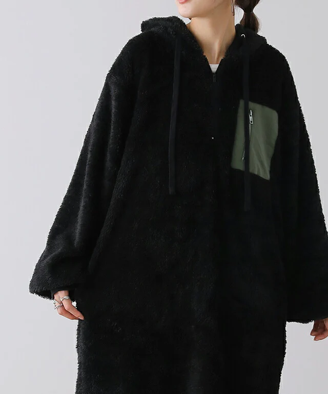 "ふわもこ" 着る毛布 ボアワンピ ボア ワンピース ロング レディース ロングワンピース ロングワンピ マキシワンピース パーカー パーカーワンピ 起毛 長袖 ルームウエア ワンマイルウエア ぽわん袖 体型カバー キャンプ 大きいサイズ 春 夏 HUG.U - Image 4