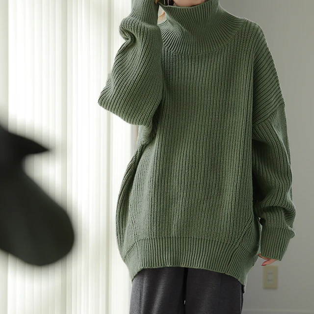 ズルい… 小顔 華奢感出る オーバー ニット タートルネック タートルニット レディース セーター トップス 長袖 ハイネック ビッグシルエット 体型カバー シンプル ボトルネック タートル プルオーバー リブ 畦編み 大きいサイズ コクーン 春 夏 HUG.U - Image 30