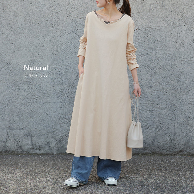 厚手生地 ゆったり キーネック ワンピ ワンピース ロングワンピース レディース ルームウエア ロングワンピ マキシ マキシワンピ Aライン Tシャツワンピース ロング Tシャツ ロンT 長袖 カットソー 体型カバー 大きいサイズ 春 夏 HUG.U - Image 11