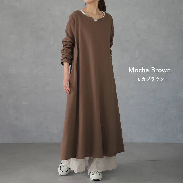 厚手生地 ゆったり キーネック ワンピ ワンピース ロングワンピース レディース ルームウエア ロングワンピ マキシ マキシワンピ Aライン Tシャツワンピース ロング Tシャツ ロンT 長袖 カットソー 体型カバー 大きいサイズ 春 夏 HUG.U - Image 12