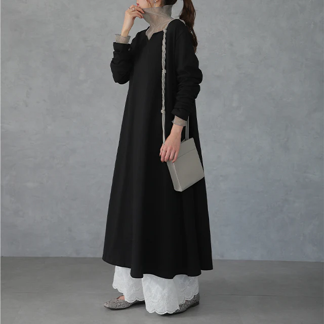 厚手生地 ゆったり キーネック ワンピ ワンピース ロングワンピース レディース ルームウエア ロングワンピ マキシ マキシワンピ Aライン Tシャツワンピース ロング Tシャツ ロンT 長袖 カットソー 体型カバー 大きいサイズ 春 夏 HUG.U - Image 26