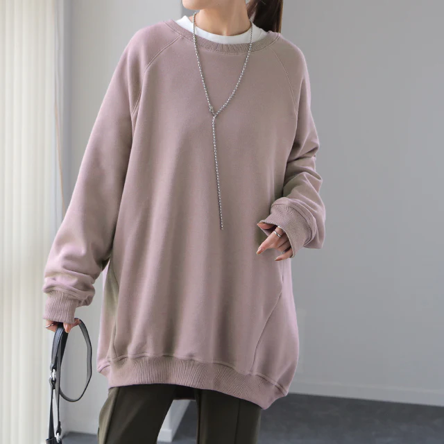 ゆる。 スウェット コクーン トレーナー レディース ■一部7月中旬入荷 スエット ビッグ トップス 大きいサイズ 無地 ドルマン ドロップショルダー コクーン ラグラン 体型カバー リブ お尻が隠れる チュニック ゆったり レイヤード 長袖 黒 ルーズ 春 夏 HUG.U - Image 31