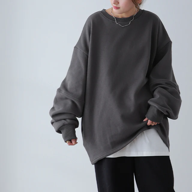 「たっぷりルーズ感」 裏起毛 スウェット トップス プルオーバー レディース スエット トレーナー 裏シャギー 大きいサイズ オーバーサイズ 体型カバー 無地 ビッグシルエット ビッグ ドロップショルダー ルームウェア 黒 春 夏 HUG.U - Image 27
