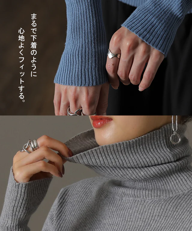 「素 肌 感」ニット リブ タートル タートルニット 下着 インナー リブニット タートルネック トップス レディース きれいめ 長袖 無地 レイヤード 重ね着 シンプル 白 綿100% コットン 黒 ブラック ストレッチ 冷え取り 春 夏 HUG.U メール便 - Image 37