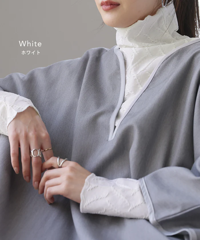 【売り尽くしSALE】 「立つ。」 ハイネック トップス インナー カットソー タートルネック レディース 肌隠し 立ち襟 きれいめ 薄手 長袖 無地 レイヤード 重ね着 プルオーバー シボ感 立体 刺繍 シアー タートル 透け感 ブラック 黒 白 春 夏 HUG.U メール便 - Image 14