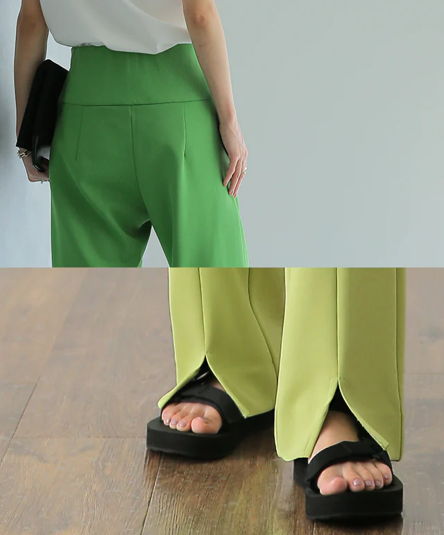 【夏セール】 パンツ「ゼロG」履いてる感覚なし 美脚 きれいめ パンツ レディース 美尻 ボトムス イージーパンツ ストレートパンツ スリット センターライン ゴム ロング ストレッチ ワイド カラーパンツ グリーン センタープレス 大きいサイズ 春 夏 HUG.U メール便 - Image 22