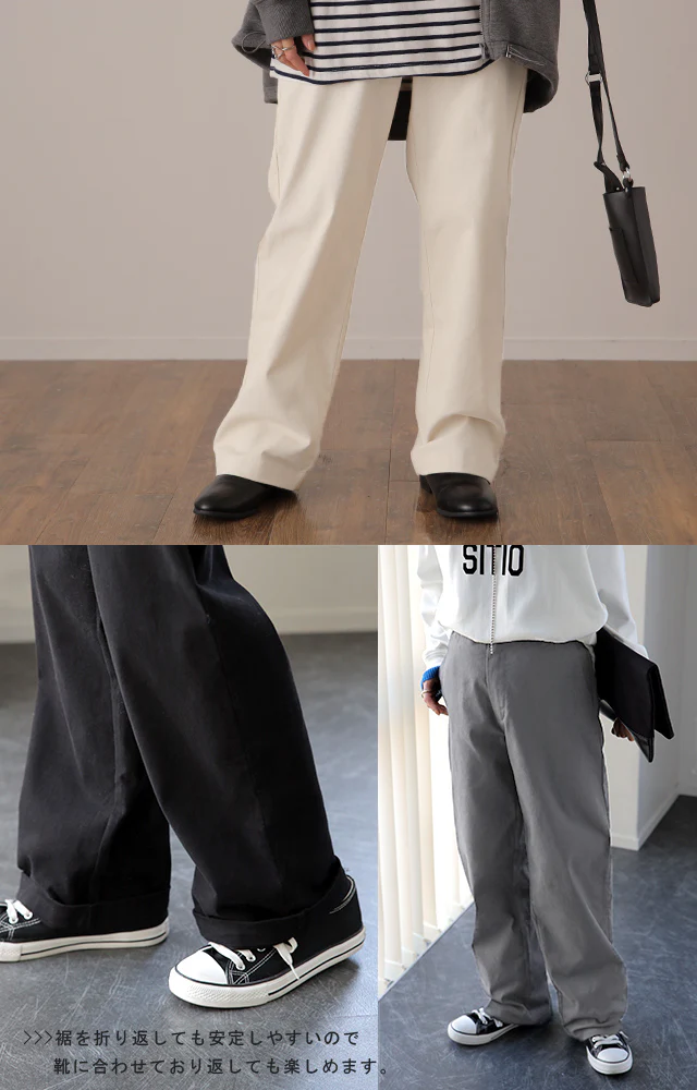 パンツ 『 脚長 宣言！ 』 レディース チノパンツ ワイドパンツ ワイド 綿100％ コットン 大きいサイズ ボトムス チノ チノパン ストレート 体型カバー ロング ゴム 長ズボン ロングパンツ 黒 白 ベージュ 大きいサイズ ゆったり 春 夏 HUG.U - Image 22