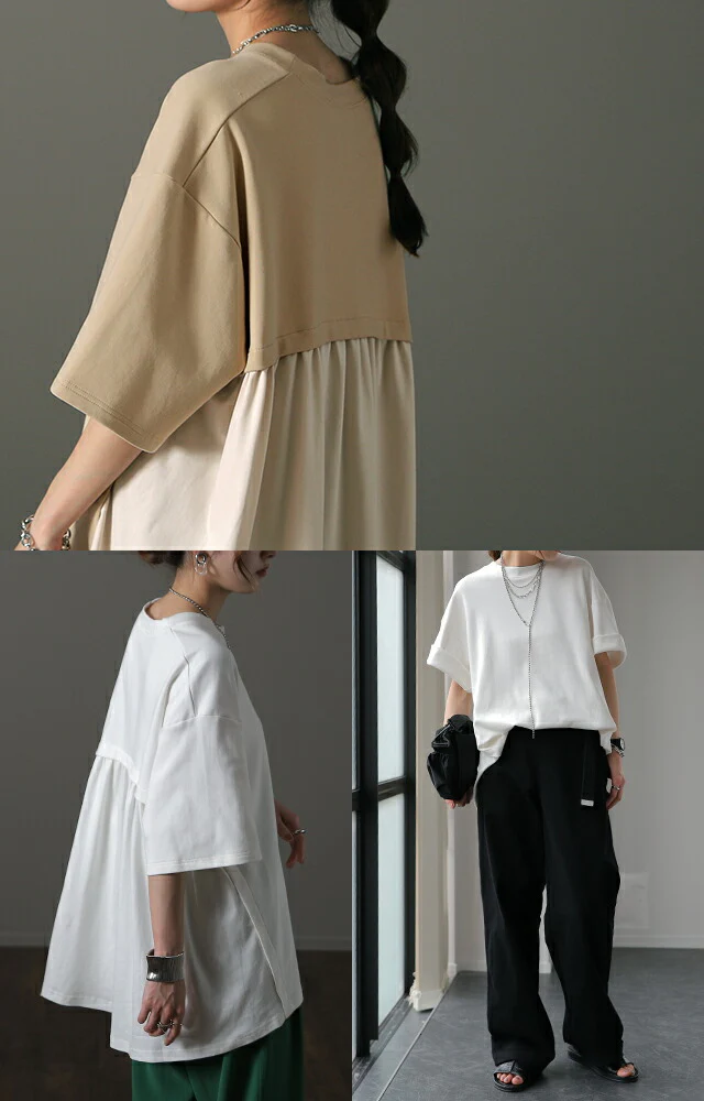 Tシャツ 「コンプレックス克服」 体型カバー ロング バックフリル トップス 二の腕カバー きれいめ レディース ティーシャツ 半袖 大きいサイズ フリル バックプリーツ プリーツ 白 お尻が隠れる 無地 春 夏 HUG.U メール便 - Image 20
