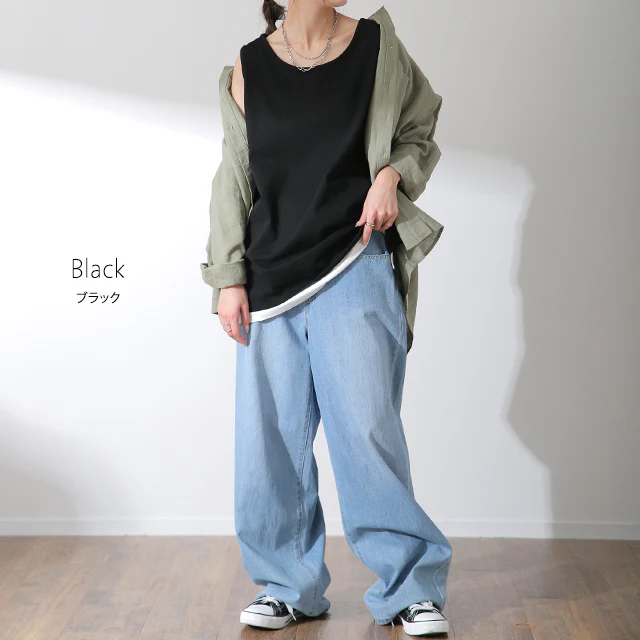 ガシっと透けにくい。 タンク タンクトップ トップス ■一部7月上旬入荷 ノースリーブ ヘビーオンス 厚手 裾 Uネック レイヤード コットン100 コットン 綿 シンプル 無地 インナー ロング ロング丈 カットソー バスク キャミ 大きいサイズ 春 夏 HUG.U メール便 - Image 11