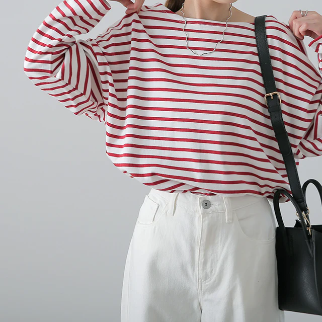 【中条あやみさん着用】 ド定番を革命「ボーダーカットソー」 ボックスシルエット カットソー ロンT オーバーサイズ レディース トップス ロング ロングTシャツ ボートネック 長袖 Tシャツ ボーダー 大きいサイズ 春 夏 体型カバー お尻が隠れる HUG.U - Image 29
