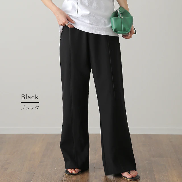 【夏セール】 パンツ『 高 級 感 』センターライン フレアパンツ スリット 楽 きれいめ ストレートパンツ レディース ボトムス ゆったり スラックス カラーパンツ ゴム ロング ワイド フレア ストレート オフィス ズボン 大きいサイズ 黒 春 夏 HUG.U - Image 14