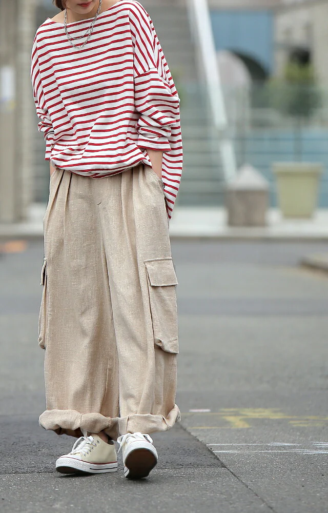 【夏セール】 パンツ「リネンタッチ」 カーゴパンツ リネン 麻 ワイドパンツ サーカスパンツ タックパンツ ナチュラル ゆったり ワイドパンツ レディース リネンパンツ ワイド ボトムス ロング ズボン 体型カバー 大きいサイズ ゴム 白 ベージュ 春 夏 HUG.U - Image 27