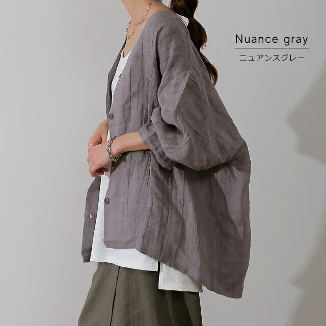 ばさッと【憧れ雰囲気】麻100% 体型カバー 羽織 シャツ 紫外線 オーバーシルエット ドルマン トップス お尻が隠れる リネン ゆる ビッグ ドロップショルダー 薄手 大きいサイズ グレー ベージュ レディース ブラウス 春 夏 HUG.U メール便 - Image 15