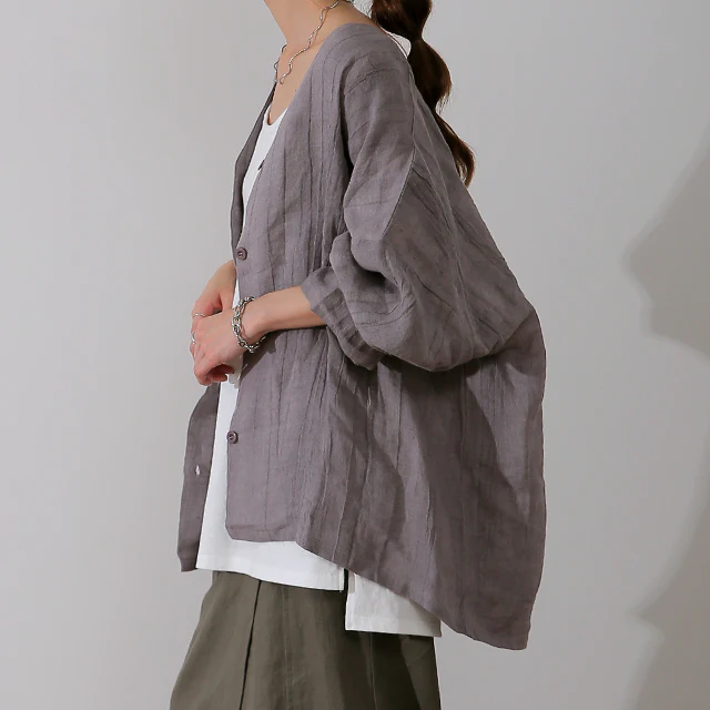 ばさッと【憧れ雰囲気】麻100% 体型カバー 羽織 シャツ 紫外線 オーバーシルエット ドルマン トップス お尻が隠れる リネン ゆる ビッグ ドロップショルダー 薄手 大きいサイズ グレー ベージュ レディース ブラウス 春 夏 HUG.U メール便 - Image 26