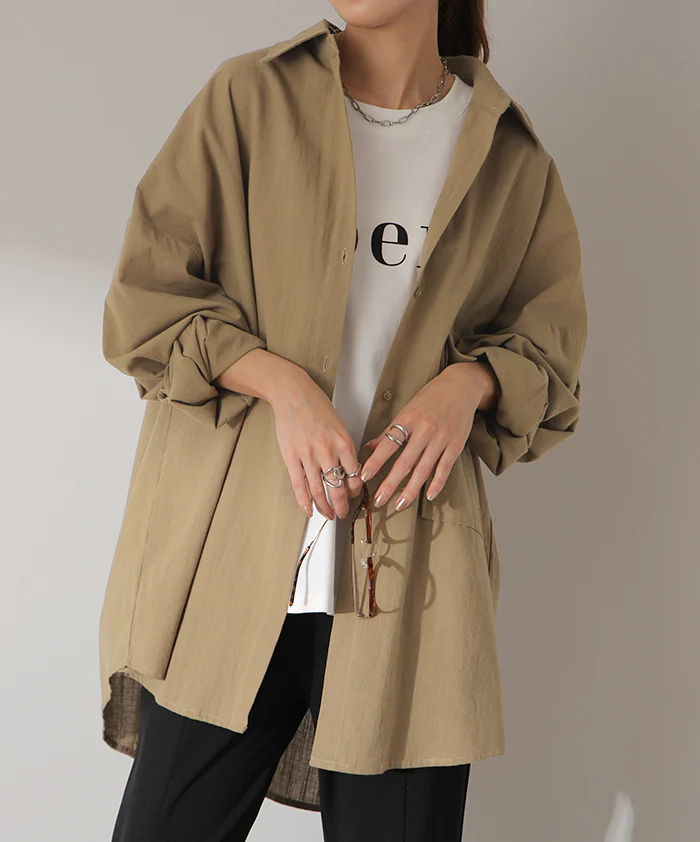 抜け感可愛い。『 彼シャツ 』 綿100％ シャツ ■一部7月上旬入荷 トップス レディース チュニック リネン風 長袖 ゆる ビッグサイズ 大きいサイズ ドルマン ロングシャツ ロング ブラウス 羽織 白シャツ オーバーサイズ 白 黒 カーデ 春 夏 HUG.U メール便 - Image 5