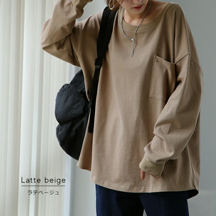 イケメンT「ゆるっと 女性らしい」 ロンT レディース カットソー ポケット 長袖 Tシャツ ロング チュニック レイヤード 大きいサイズ ゆったり トップス 体型カバー オーバー お尻が隠れる 厚手 ヘビーオンス バスク 黒 白 春 夏 HUG.U メール便 - Image 11