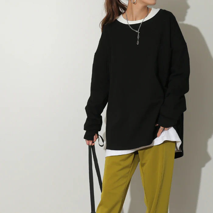 イケメンT「ゆるっと 女性らしい」 ロンT レディース カットソー ポケット 長袖 Tシャツ ロング チュニック レイヤード 大きいサイズ ゆったり トップス 体型カバー オーバー お尻が隠れる 厚手 ヘビーオンス バスク 黒 白 春 夏 HUG.U メール便 - Image 27