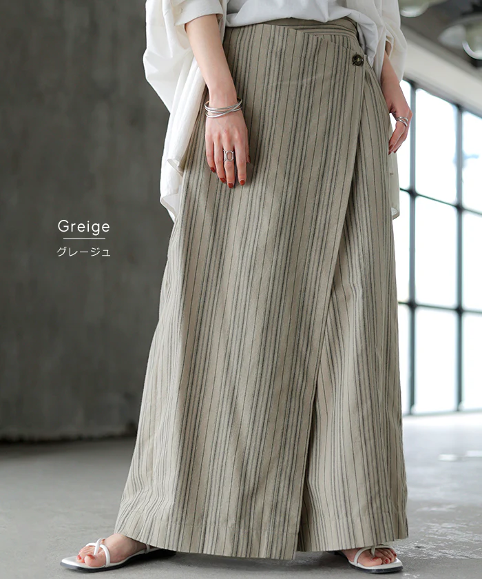 パンツ 巻き ロング アシメ レディース ボトムス ■一部7月下旬入荷 ボトム ウエストゴム ワイド 無地 長い リネン ナチュラル ハイウエスト ワイドパンツ ラップ ラップパンツ ズボン 巻きパンツ キュロット ポケット麻 風 綿 変形 きれいめ 黒 ベージュ 春 夏 HUG.U - Image 22
