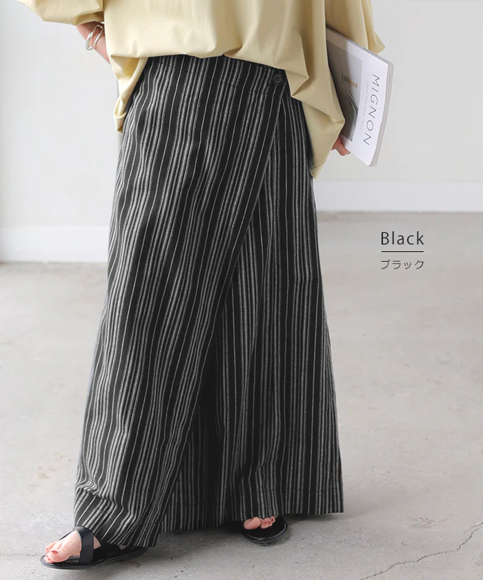 パンツ 巻き ロング アシメ レディース ボトムス ■一部7月下旬入荷 ボトム ウエストゴム ワイド 無地 長い リネン ナチュラル ハイウエスト ワイドパンツ ラップ ラップパンツ ズボン 巻きパンツ キュロット ポケット麻 風 綿 変形 きれいめ 黒 ベージュ 春 夏 HUG.U - Image 25