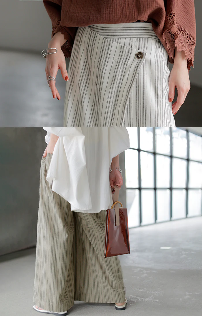 パンツ 巻き ロング アシメ レディース ボトムス ■一部7月下旬入荷 ボトム ウエストゴム ワイド 無地 長い リネン ナチュラル ハイウエスト ワイドパンツ ラップ ラップパンツ ズボン 巻きパンツ キュロット ポケット麻 風 綿 変形 きれいめ 黒 ベージュ 春 夏 HUG.U - Image 27