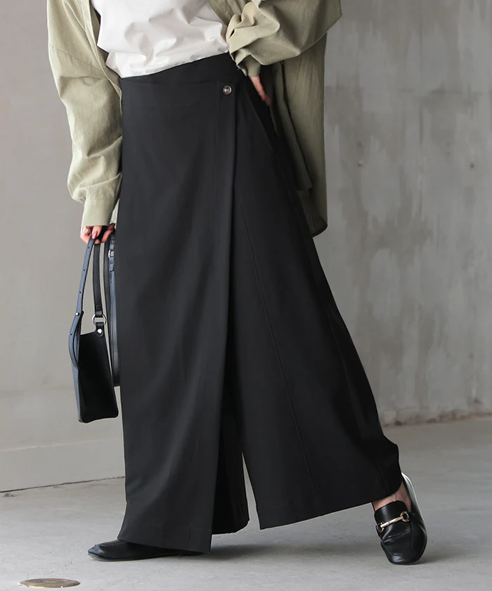 パンツ 巻き ロング アシメ レディース ボトムス ■一部7月下旬入荷 ボトム ウエストゴム ワイド 無地 長い リネン ナチュラル ハイウエスト ワイドパンツ ラップ ラップパンツ ズボン 巻きパンツ キュロット ポケット麻 風 綿 変形 きれいめ 黒 ベージュ 春 夏 HUG.U - Image 42