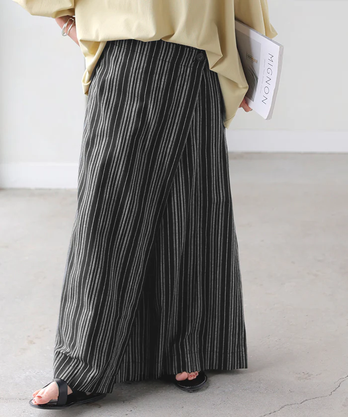 パンツ 巻き ロング アシメ レディース ボトムス ■一部7月下旬入荷 ボトム ウエストゴム ワイド 無地 長い リネン ナチュラル ハイウエスト ワイドパンツ ラップ ラップパンツ ズボン 巻きパンツ キュロット ポケット麻 風 綿 変形 きれいめ 黒 ベージュ 春 夏 HUG.U - Image 49