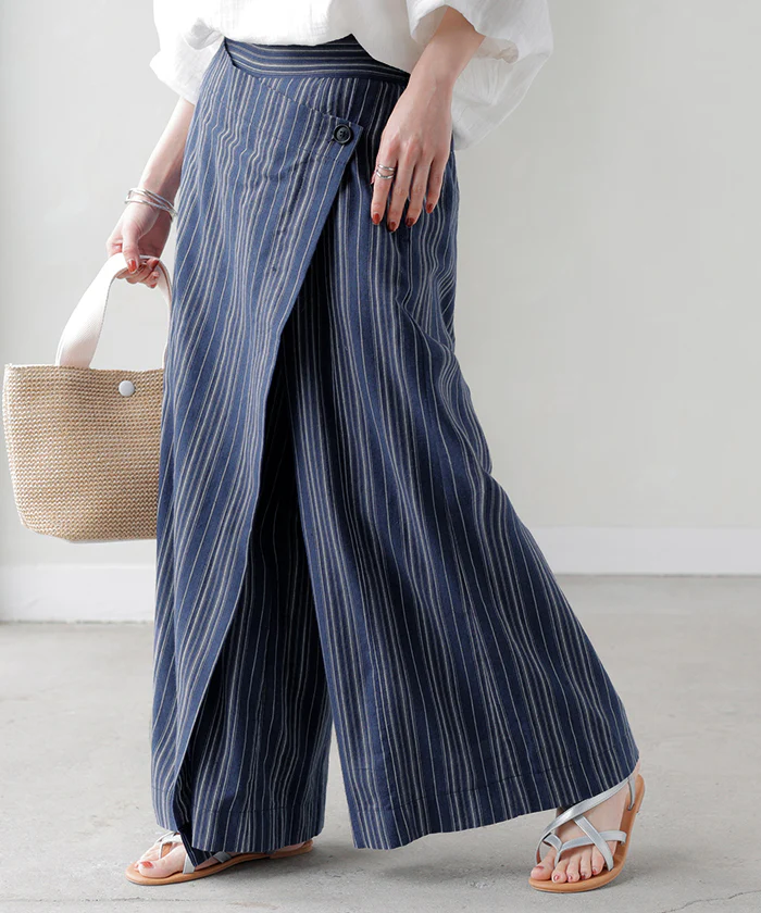 パンツ 巻き ロング アシメ レディース ボトムス ■一部7月下旬入荷 ボトム ウエストゴム ワイド 無地 長い リネン ナチュラル ハイウエスト ワイドパンツ ラップ ラップパンツ ズボン 巻きパンツ キュロット ポケット麻 風 綿 変形 きれいめ 黒 ベージュ 春 夏 HUG.U - Image 50