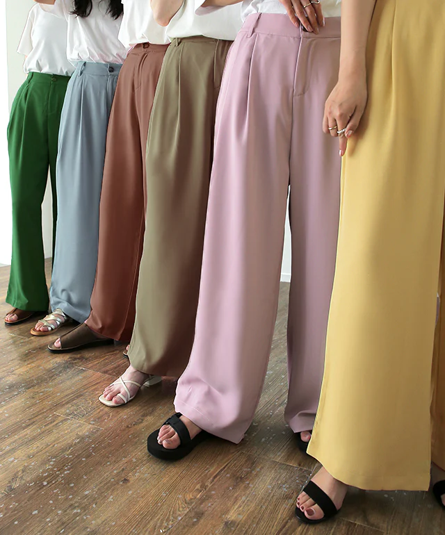 パンツ 「噂の カラーパンツ レディース ワイドパンツ ワイド ロング 大きいサイズ ボトム 体型カバー ボトムス ストレート ズボン ハイウエスト タック タックパンツ 春 夏 グリーン ピンク ブルー 黒 きれいめ オフィス HUG.U メール便 - Image 20