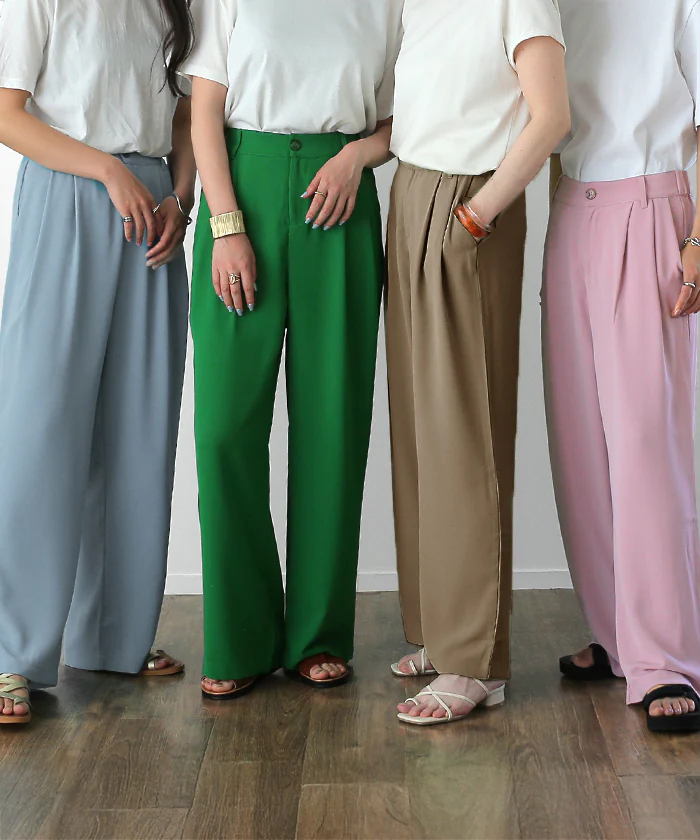 パンツ 「噂の カラーパンツ レディース ワイドパンツ ワイド ロング 大きいサイズ ボトム 体型カバー ボトムス ストレート ズボン ハイウエスト タック タックパンツ 春 夏 グリーン ピンク ブルー 黒 きれいめ オフィス HUG.U メール便 - Image 29