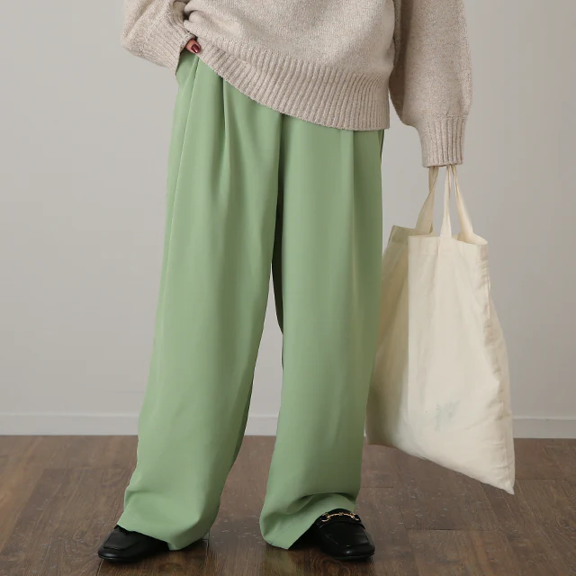 アウトレット パンツ 「噂の カラーパンツ レディース ワイドパンツ ワイド ロング 大きいサイズ ボトム 体型カバー ボトムス ストレート ズボン ハイウエスト タック タックパンツ 春 夏 グリーン ピンク ブルー 黒 きれいめ オフィス HUG.U メール便 - Image 32