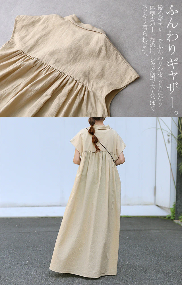 麻 ワンピ 「無理してないのに素敵」 ワンピース バックシャン リネン コットン 綿 シャツワンピース シャツワンピ ロング ロングワンピース 体型カバー レディース シャツ バックプリーツ ロングシャツ マキシ 半袖 大きいサイズ 黒 春 夏 HUG.U - Image 20