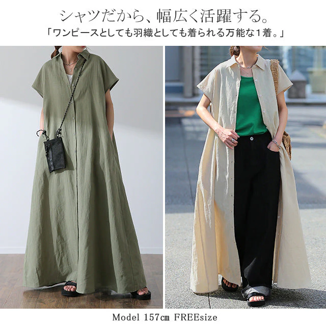 麻 ワンピ 「無理してないのに素敵」 ワンピース バックシャン リネン コットン 綿 シャツワンピース シャツワンピ ロング ロングワンピース 体型カバー レディース シャツ バックプリーツ ロングシャツ マキシ 半袖 大きいサイズ 黒 春 夏 HUG.U - Image 7