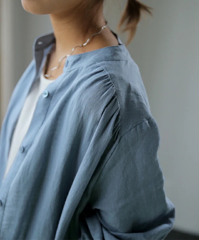 【夏セール】 「天然質感」大人 リネン ワンピ ギャザー ワンピース レディース ロングワンピース ロングワンピ マキシ ロング シャツ ロングシャツ シャツワンピース バンドカラー 羽織 コットン ノーカラー 体型カバー 黒 大きいサイズ 綿 麻 春 夏 HUG.U - Image 14