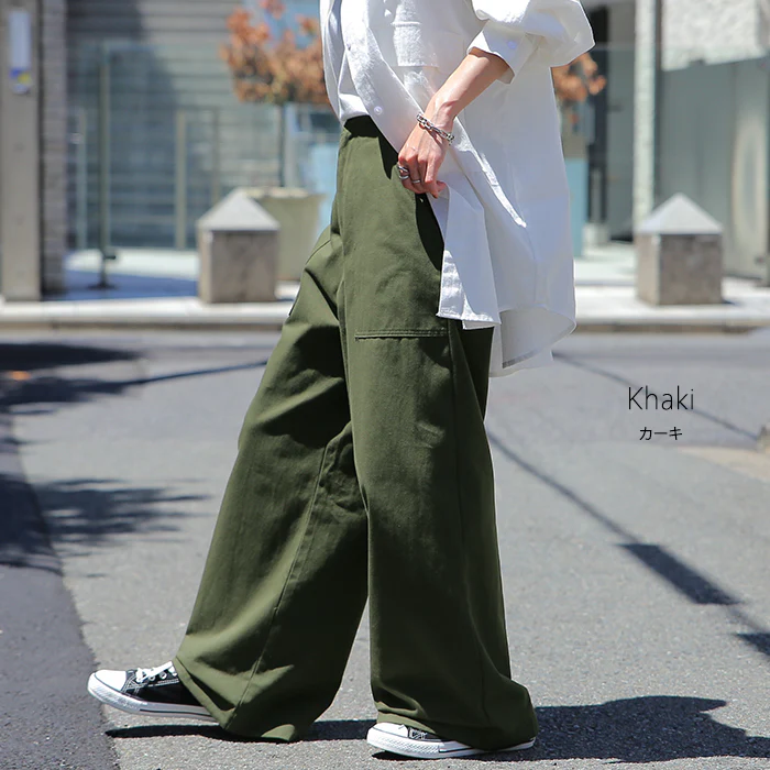 パンツ 『 スラっと 』 ベイカーパンツ レディース ■一部7月中旬入荷 レディースパンツ ワイドパンツ ワイド 大きいサイズ ボトムス チノ チノパン チノパンツ ストレート 体型カバー ロング ゴム 長 ズボン 高身長 黒 白 カーキ 綿 コットン 100 ゆったり 春 夏 HUG.U - Image 16