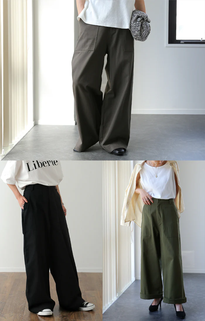 パンツ 『 スラっと 』 ベイカーパンツ レディース ■一部7月中旬入荷 レディースパンツ ワイドパンツ ワイド 大きいサイズ ボトムス チノ チノパン チノパンツ ストレート 体型カバー ロング ゴム 長 ズボン 高身長 黒 白 カーキ 綿 コットン 100 ゆったり 春 夏 HUG.U - Image 7