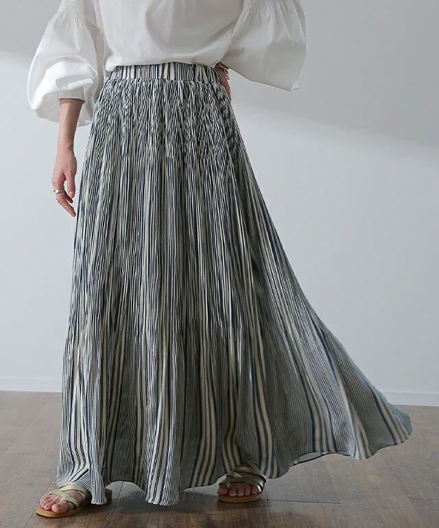 スカート「実物素敵です」 ストライプ ロングスカート ■一部7月下旬入荷 シフォン ゴム ロング レディース ボトムス プリーツスカート プリーツ ストライプスカート シフォンスカート マキシスカート 黒 Aライン 体型カバー 大きいサイズ ボーダー 春 夏 HUG.U - Image 17