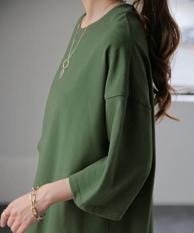 「ガシッとスムース」綿100% Tシャツ レディース インナー ティーシャツ チュニック ボックス プラスサイズ 半袖 大きいサイズ 長め ゆったり ロング お尻が隠れる グリーン バスク 黒 白 春 夏 HUG.U メール便 - Image 21