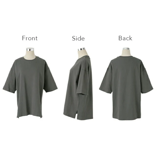 「ガシッとスムース」綿100% Tシャツ レディース インナー ティーシャツ チュニック ボックス プラスサイズ 半袖 大きいサイズ 長め ゆったり ロング お尻が隠れる グリーン バスク 黒 白 春 夏 HUG.U メール便 - Image 22