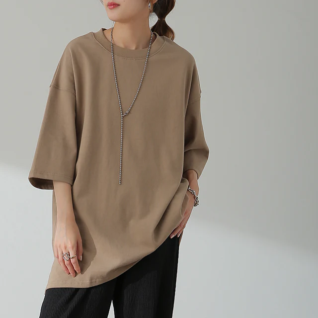 「ガシッとスムース」綿100% Tシャツ レディース インナー ティーシャツ チュニック ボックス プラスサイズ 半袖 大きいサイズ 長め ゆったり ロング お尻が隠れる グリーン バスク 黒 白 春 夏 HUG.U メール便 - Image 29